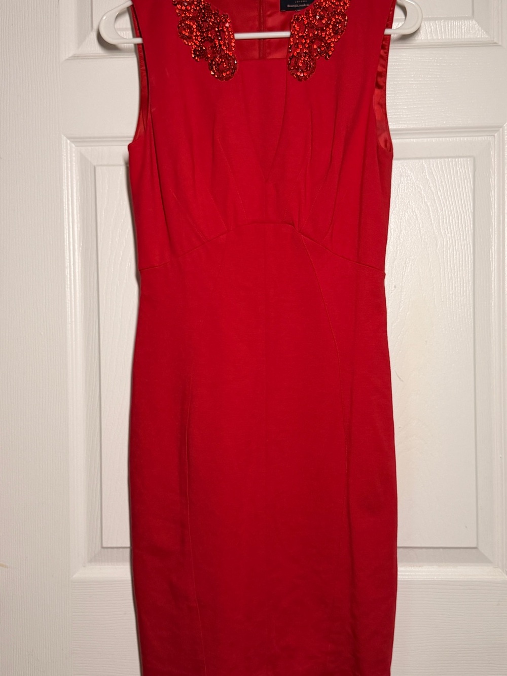 Ted Baker Red Sleeveless Midi Dress with Beaded Neckline